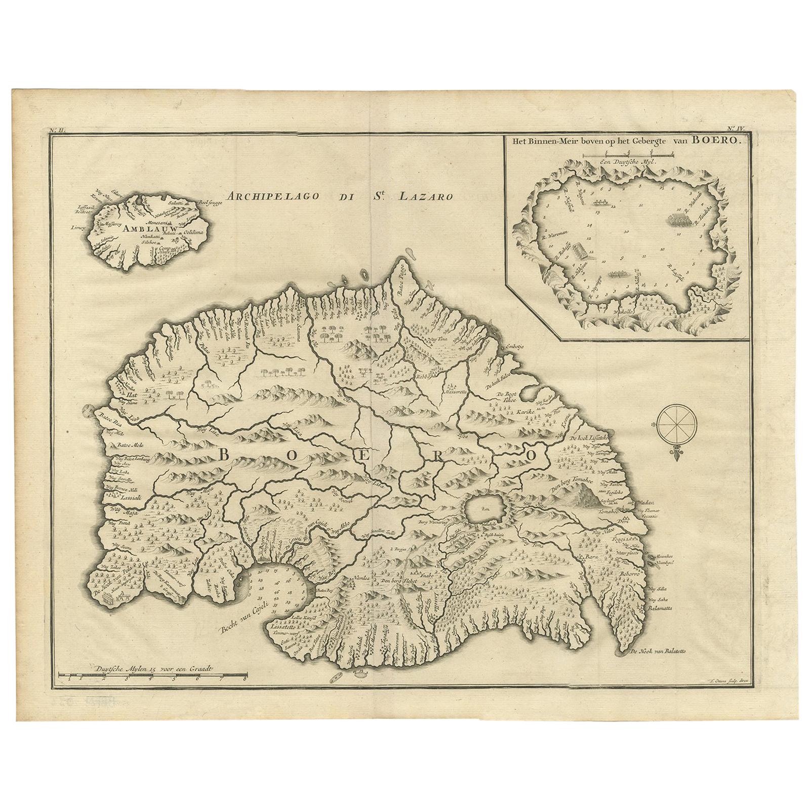 Antique Map of Boero in Indonesia by Valentijn, 1726 For Sale