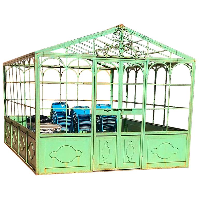 French Style Wrought Iron Greenhouse with Door and Windows in Green