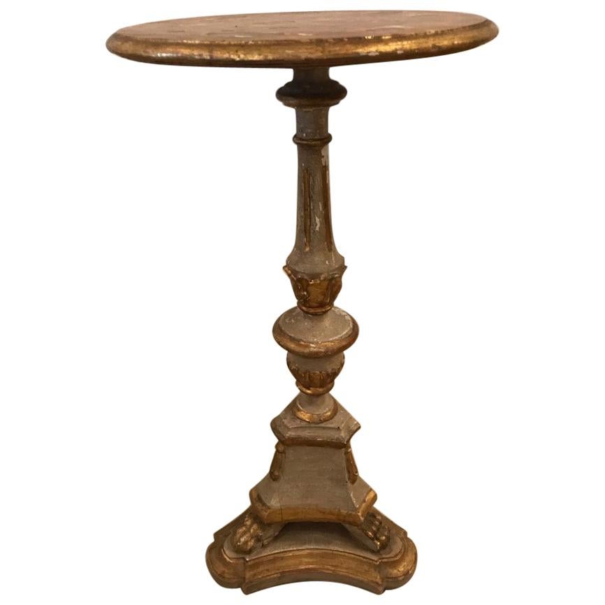 19th Century Distressed Taupe and Gold Venetian End Table Stand