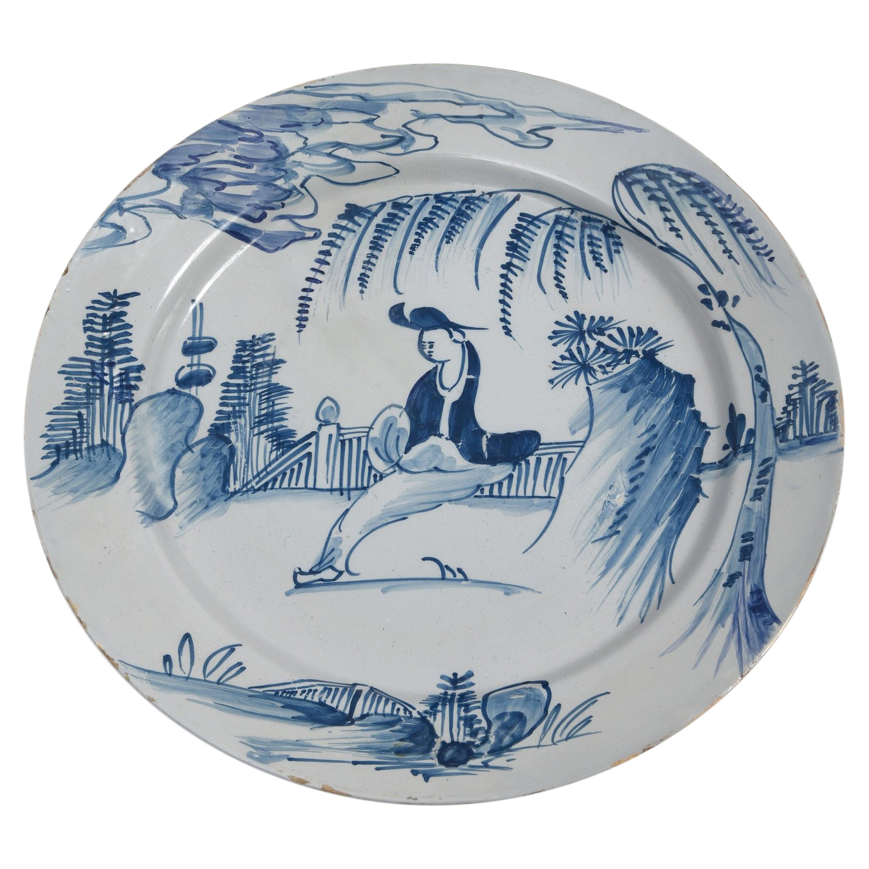 English, 18th Century Delftware Ceramic Plate For Sale