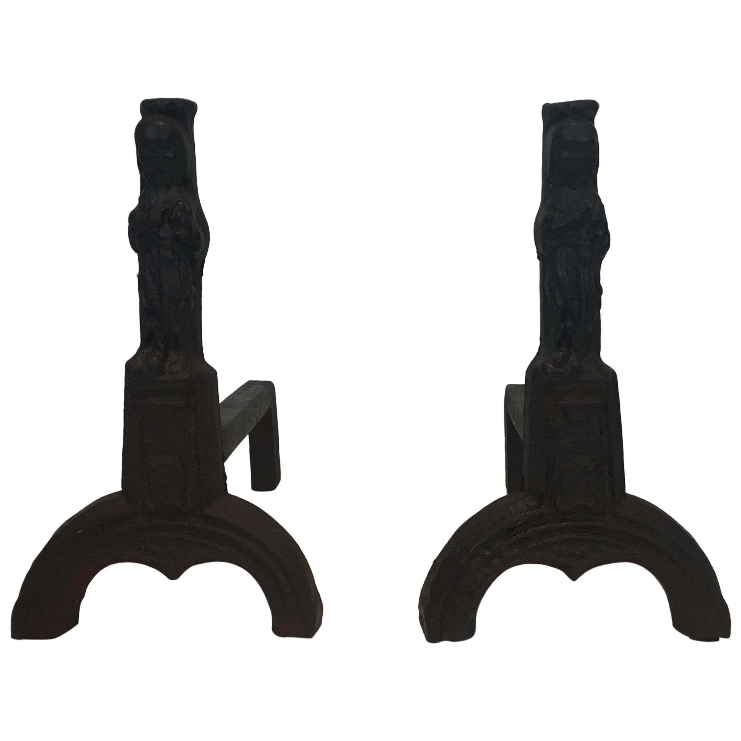 Pair of Cast Iron Hessian Andirons For Sale at 1stDibs hessian
