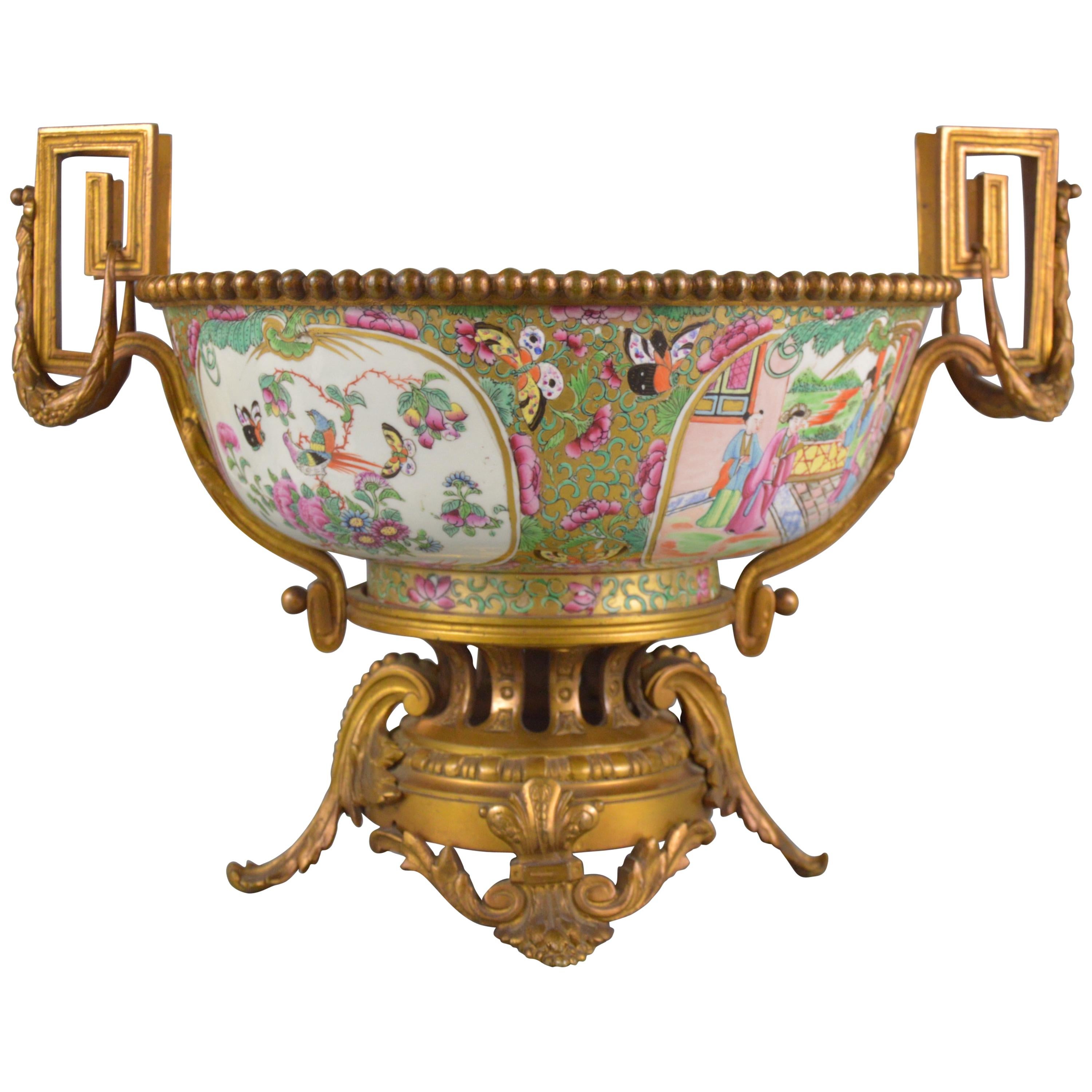 19th Century Chinese Gilt Bronze-Mounted Canton Porcelain Bowl