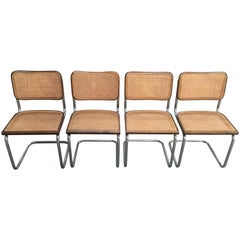 Mid-Century Modern Italian Four Walnut Cesca Chairs by Marcel Breuer, 1970s