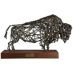 Highly decorative bronze wirework sculpture of a ‘Bison' by Daniel Rintoul Booth