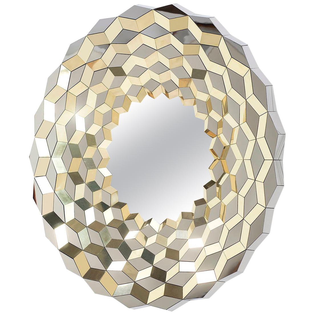 Faceted Mirror in Polished Brass and Steel, Terrace by Jake Phipps For Sale