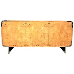 Pace Collection Stainless Steel and Burl Sideboard Console Credenza Cabinet