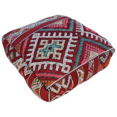 Moroccan Old Hanbal Kilim Pouf / Ottoman, K2