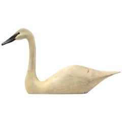 Vintage White Painted Swan Decoy by Thomas Langan