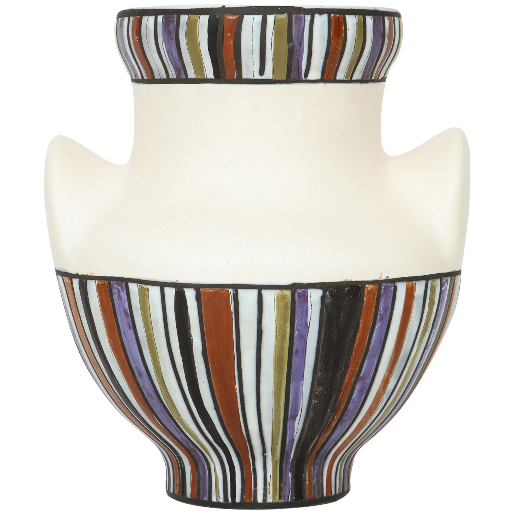 Gro�ße Roger Capron Oreilles-Vase mit polychromer Dekoration