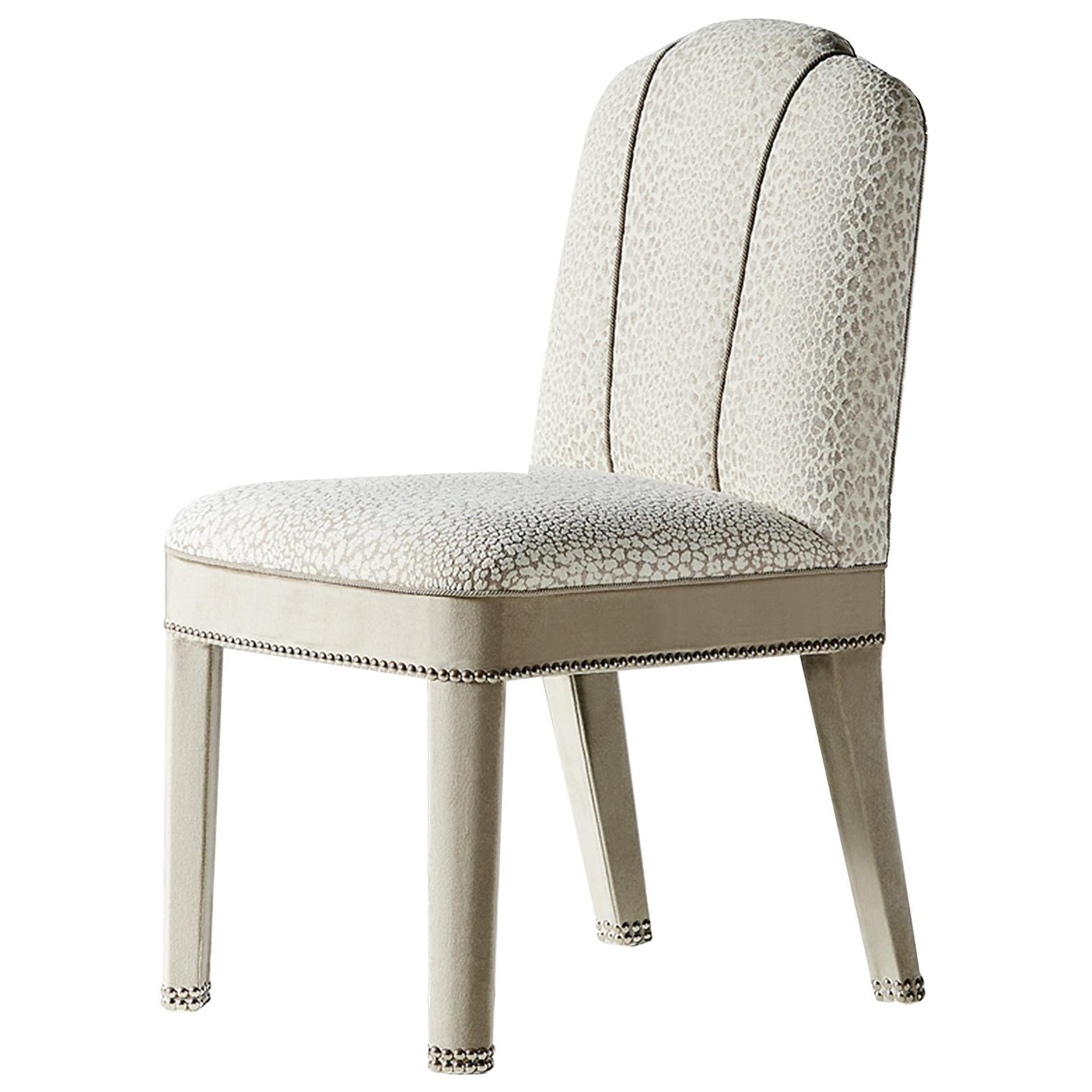 And Objects Abbas Dining Chair, Fully Upholstered in White Velvet & Chrome