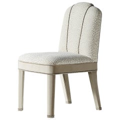 Abbas Dining Chair, Fully Upholstered in White Velvet with Chrome Nail Heads