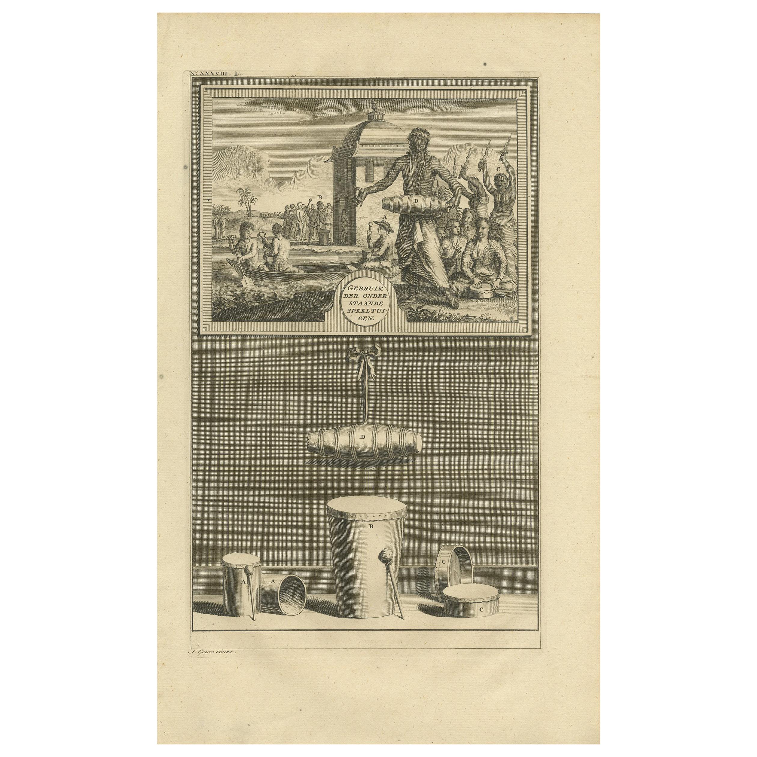 Antiker Druck verschiedener Trommeln von Valentijn '1726' im Angebot