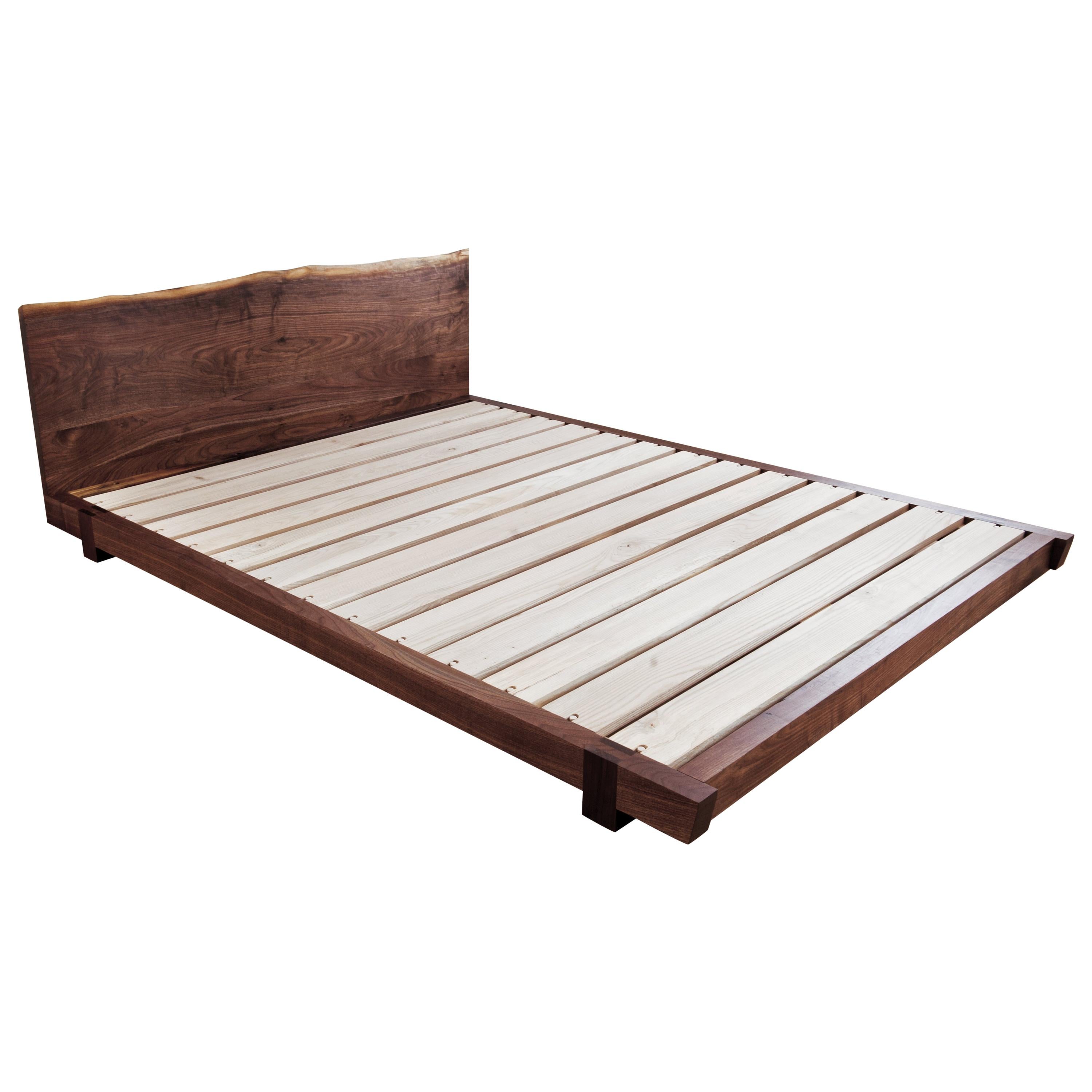 Black Walnut Perri Bed Queen-sized with Sustainable Live-edge Slab Headboard For Sale