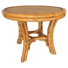 Vintage Palm Beach Cane and Rattan Round Side Table