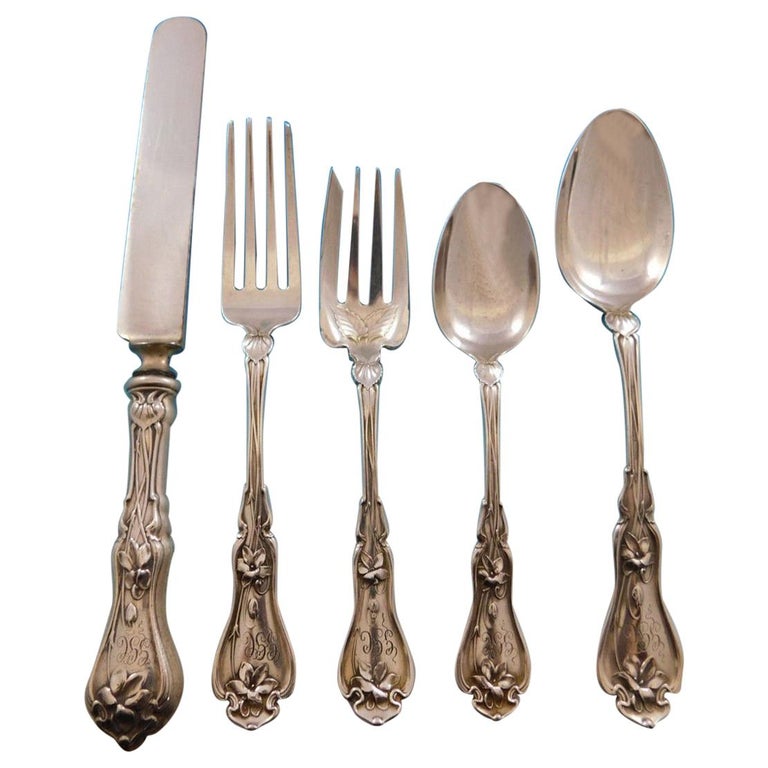 Violet by Whiting Sterling Silver Flatware Set For 8 Service 40 Pieces For Sale
