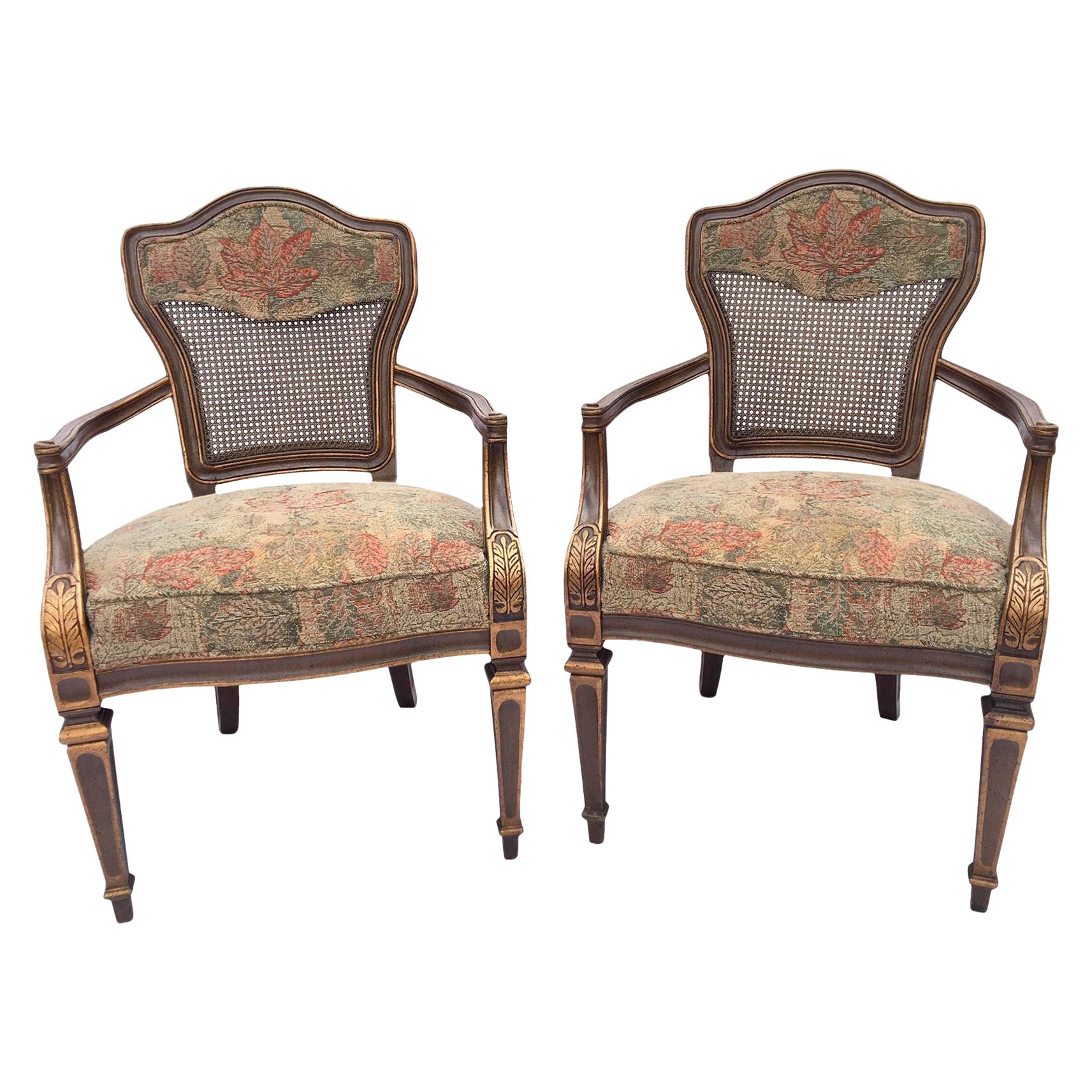 Heritage Cane Back Floral Tapestry Arm Chairs