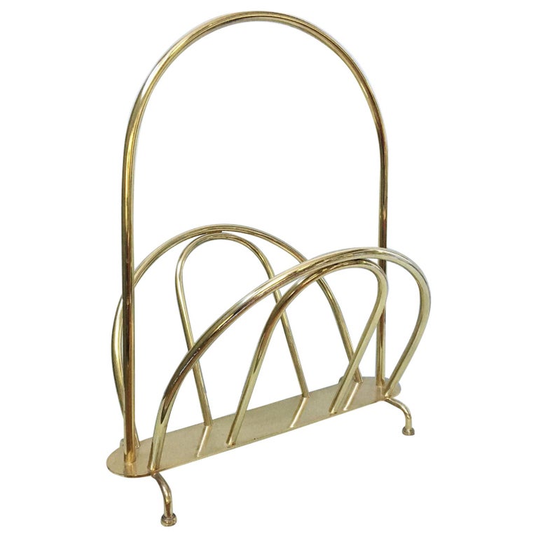 Vintage Hollywood Regency Brass Magazine Rack at 1stDibs