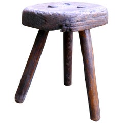 Very Rustic 18th Century Elm Dairy Stool or Milk Maid’s Stool