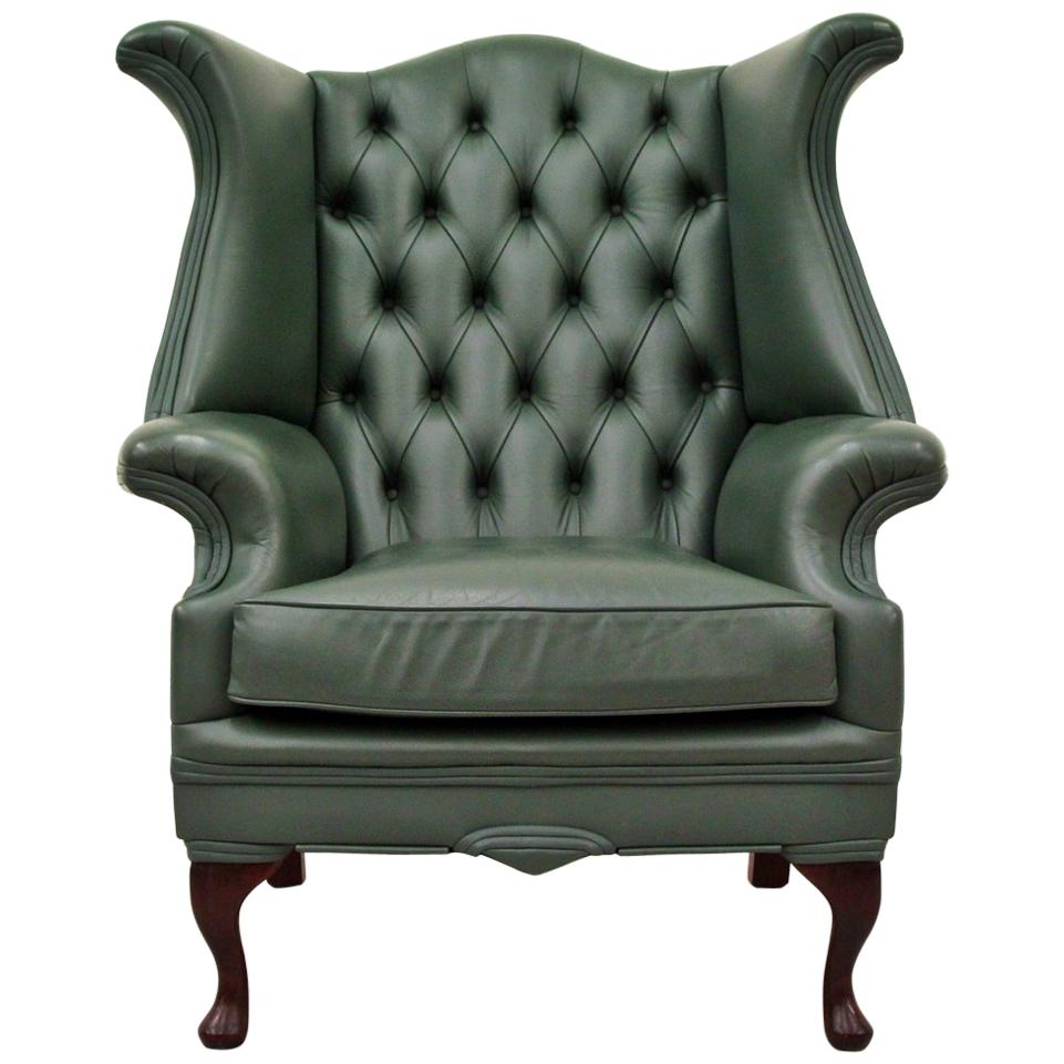 Chesterfield armchair leather antique wing chair recliner armchair For Sale