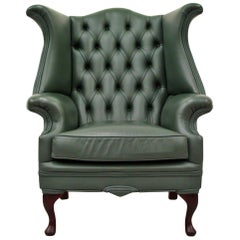 Chesterfield armchair leather Vintage wing chair recliner armchair