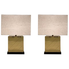 Pair of Polish Brass and Black Lacquer Table Lamps by Chapman