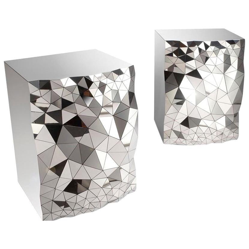 Geometric Side Cocktail Table in Mirror Polished Steel, "Stellar" by Jake Phipps
