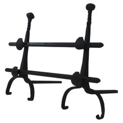 Paire de chenets en fer forgé avec double barre, français, 19ème siècle