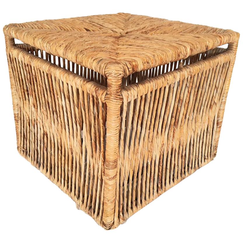 Woven Rattan Rope Weave Cube Footstool