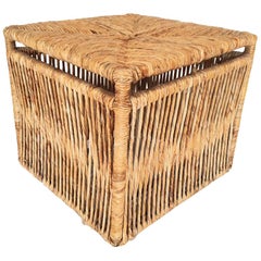 Vintage Woven Rattan Rope Weave Cube Footstool