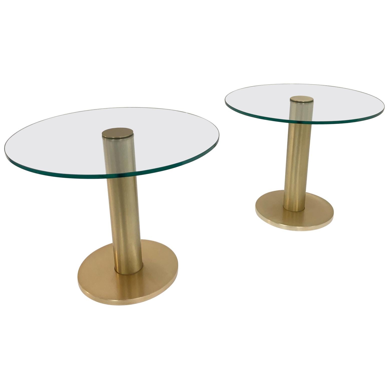 Pair of Satin Brass and Glass Side Tables by Pace Collection  For Sale