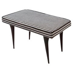 Vintage Bench Upholstered in Velvet with a Black, Gray and White Striped Pattern