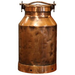 19th Century French Polished Copper Milk Container with Handle and Lid