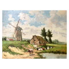 Frans Van Damme, Painting Landscape of Flemish Countryside 