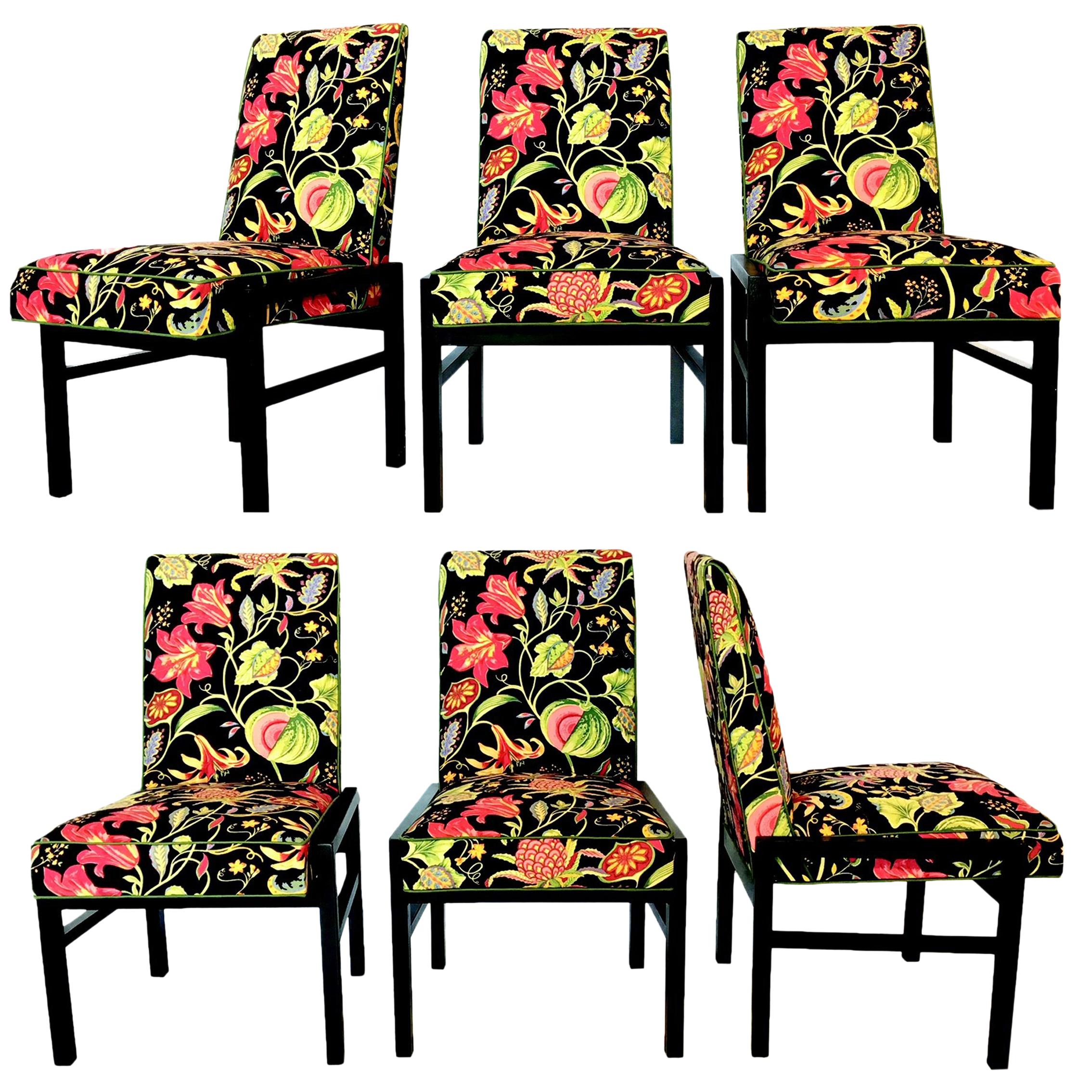 Set of Six Floral Dining Chairs by Directional For Sale at 1stDibs