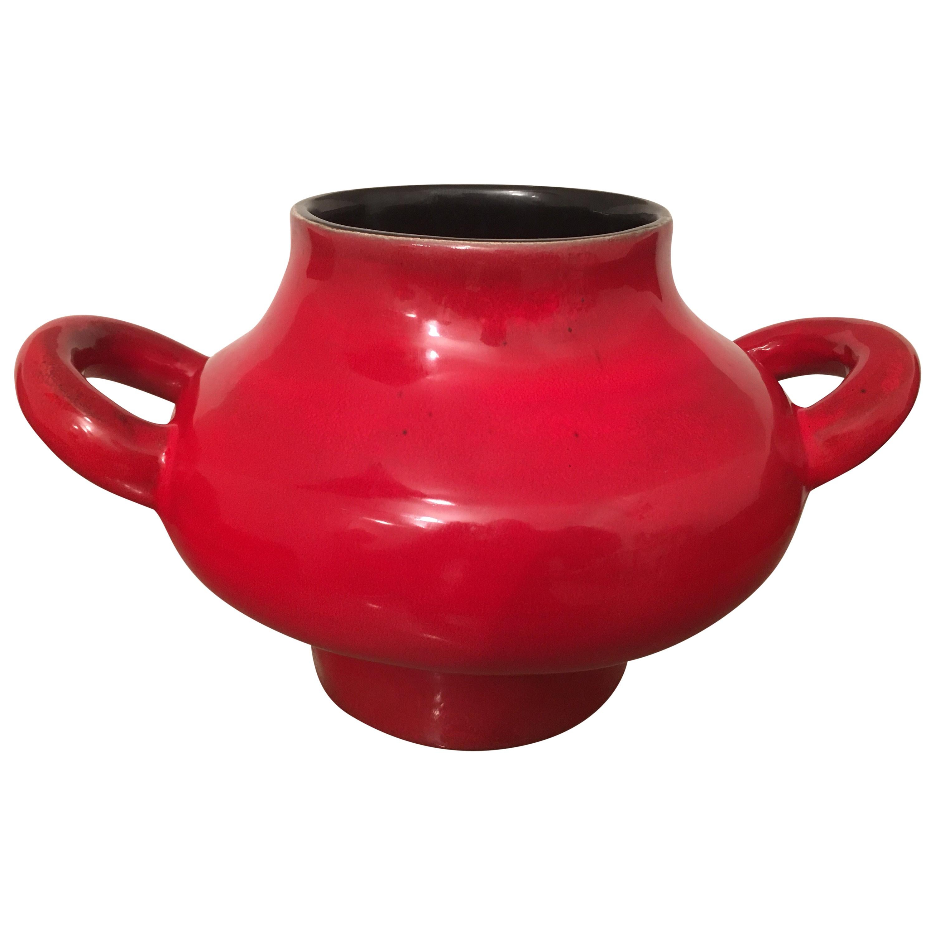 Georges Jouve Large Red and Black Glazed Ceramic Vase, Alpha Marked, 1950s  For Sale