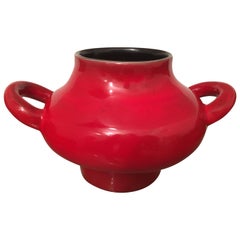 Georges Jouve Large Red and Black Glazed Ceramic Vase, Alpha Marked, 1950s 