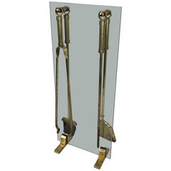 Brass Fire Place Tools on Glass and Brass Stand