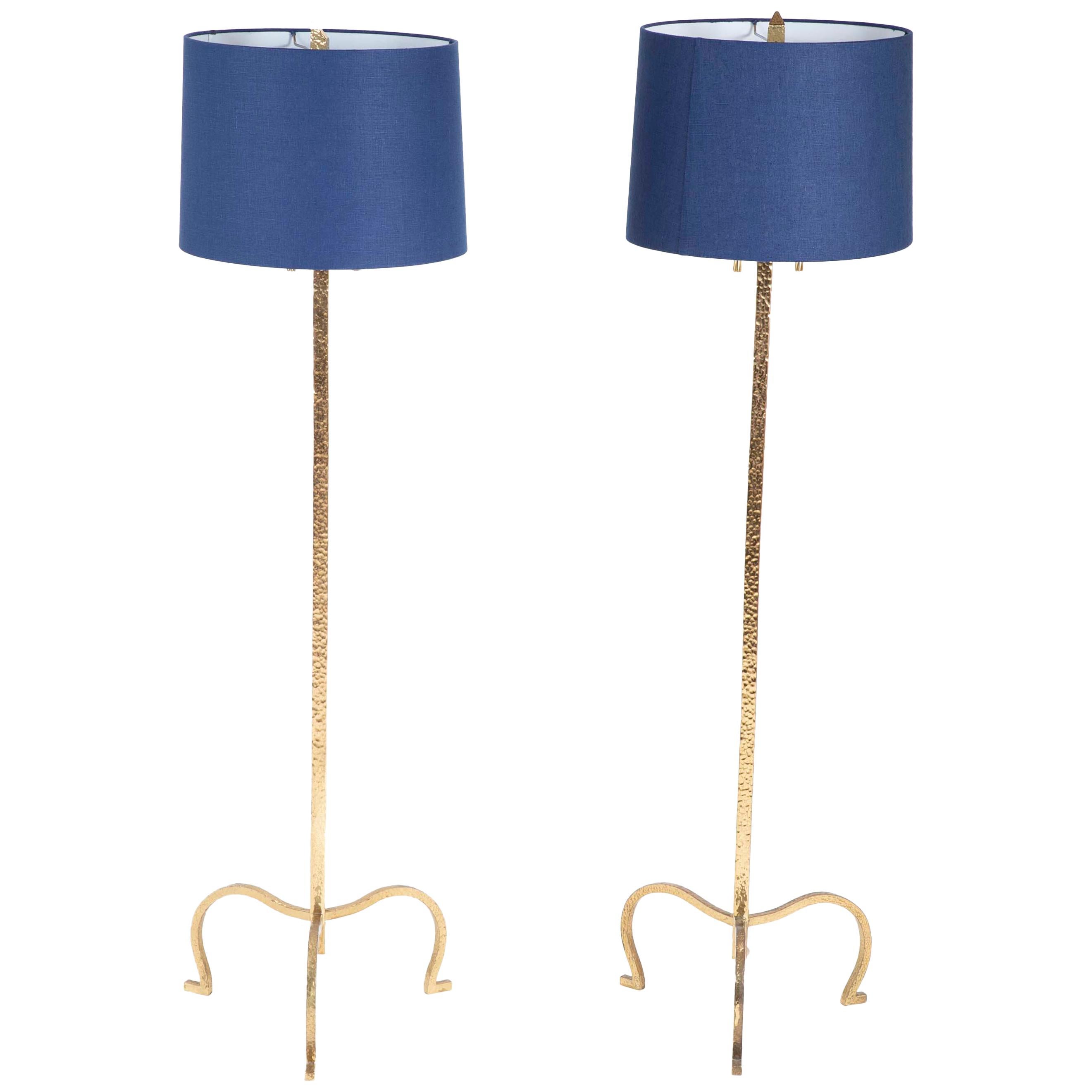 Pair of Gilt Peened Brass Floor Lamps in the Manner of Tommi Parzinger
