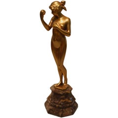 Nude Maiden Gilt Bronze Sculpture by Hans Keck, Germany 1900s