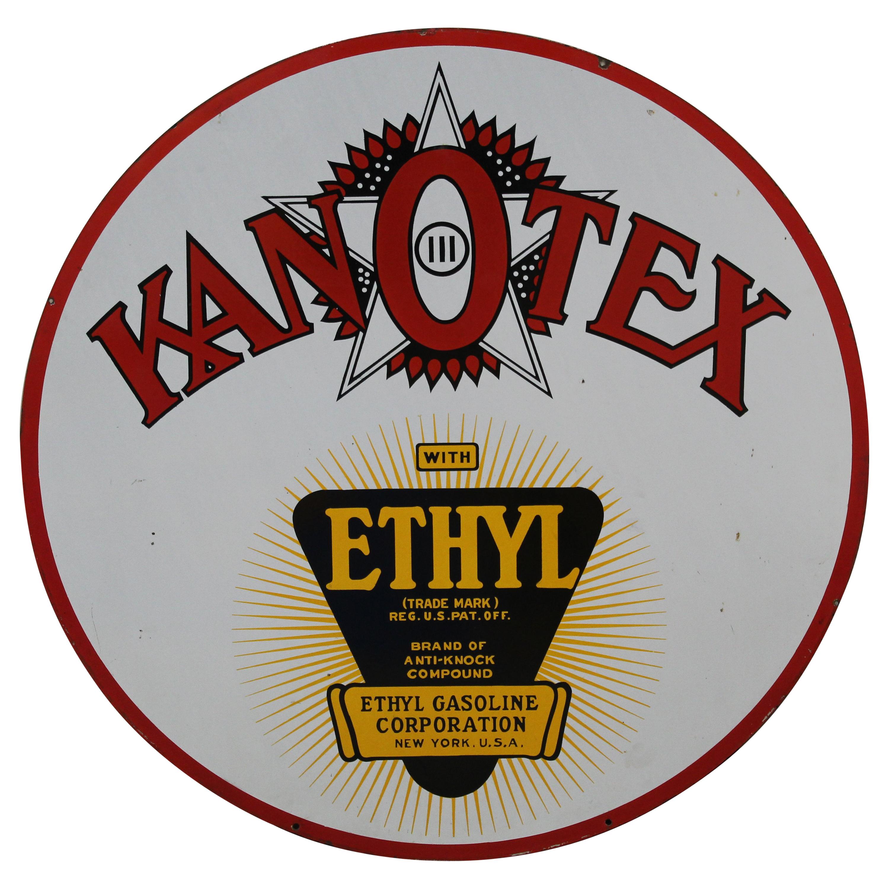 1930s Kanotex Ethyl Gasoline Porcelain Sign For Sale