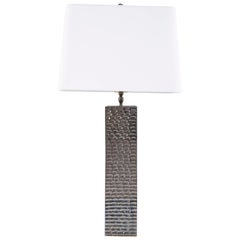 Brutalist Style Ceramic Lamp with Faux "Hammered Aluminum" Finish