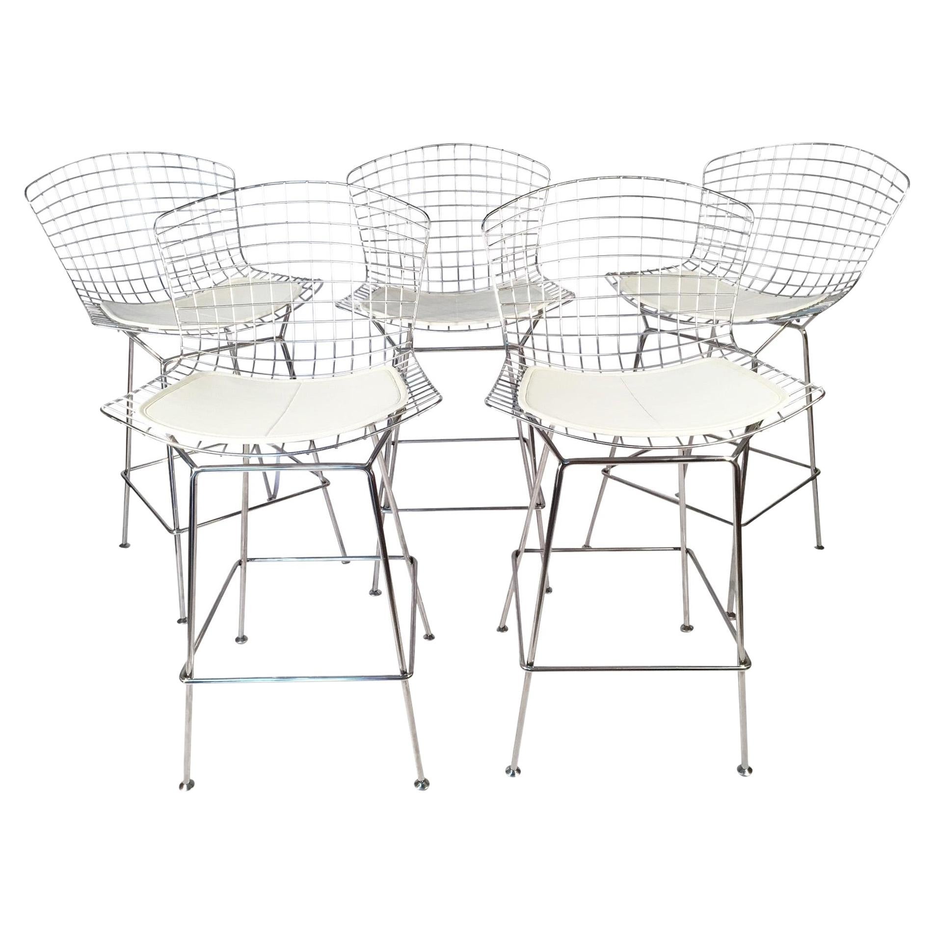 Set of Five Harry Bertoia for Knoll Chrome Wire Bar Stools