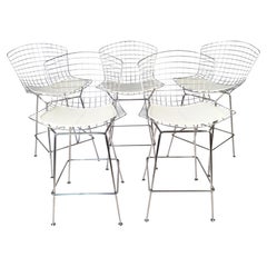 Lot de cinq tabourets de bar en fil métallique chromé Harry Bertoia pour Knoll