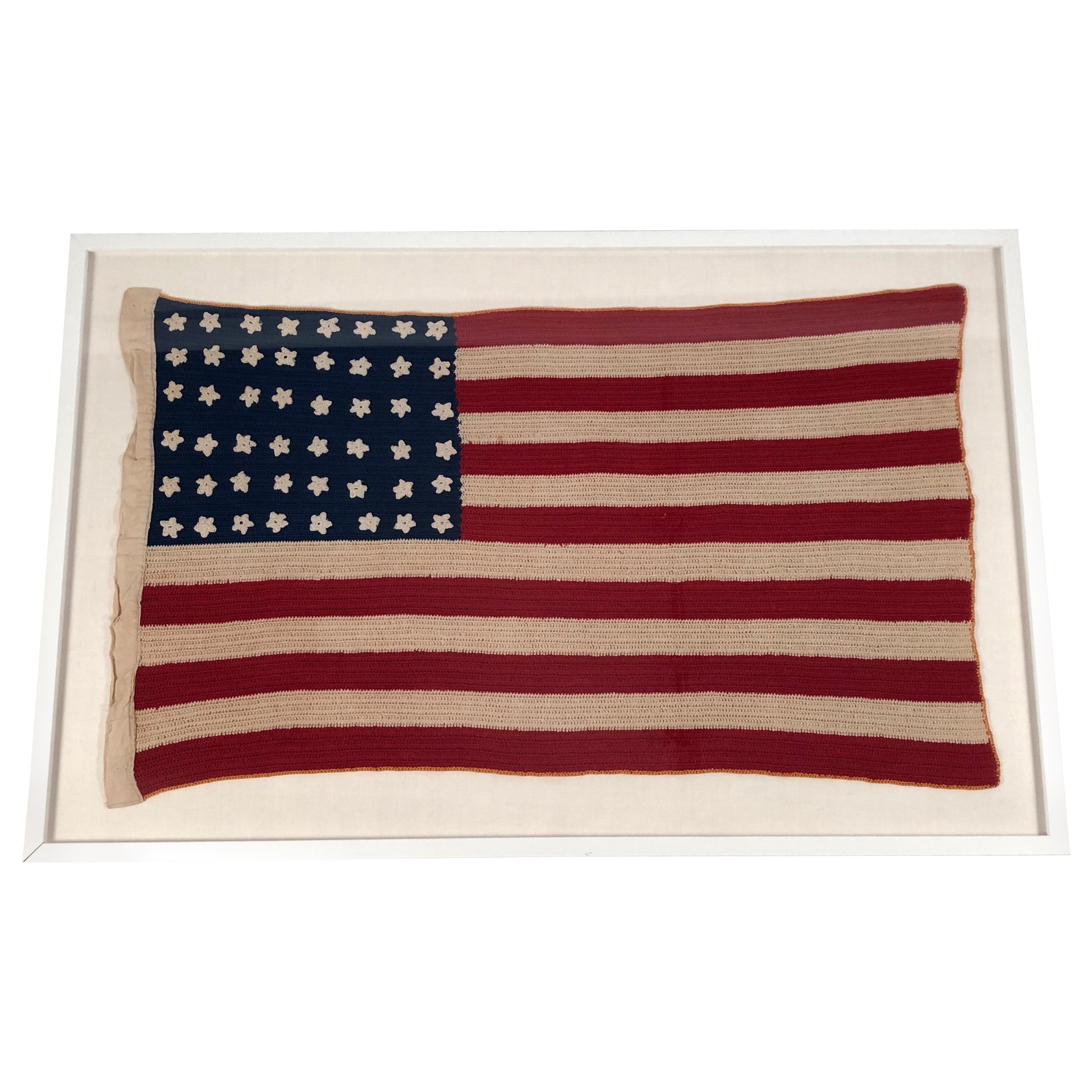 Vintage Hand Crocheted American Flag