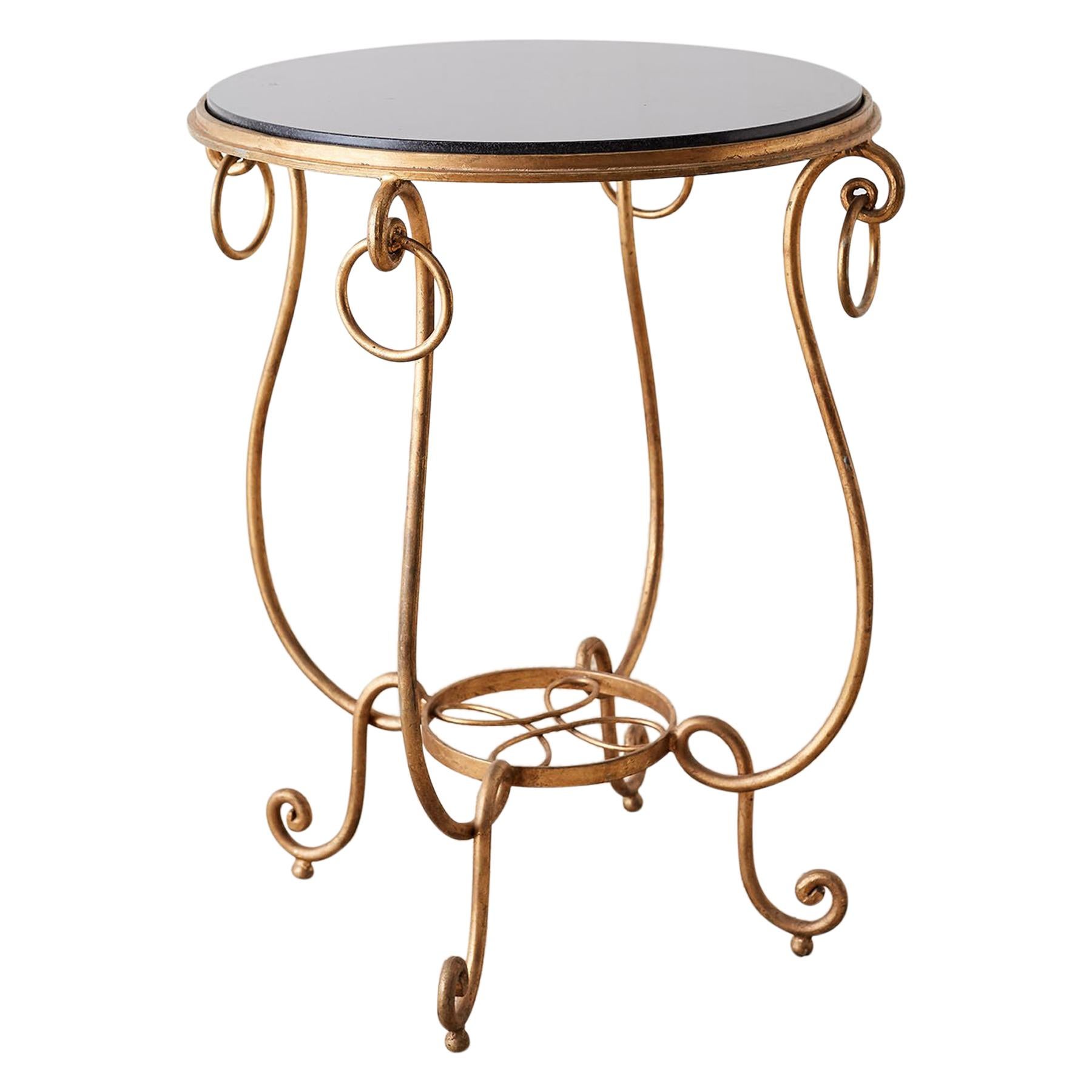 Rene Drouet Style Gilded Iron and Granite Table For Sale