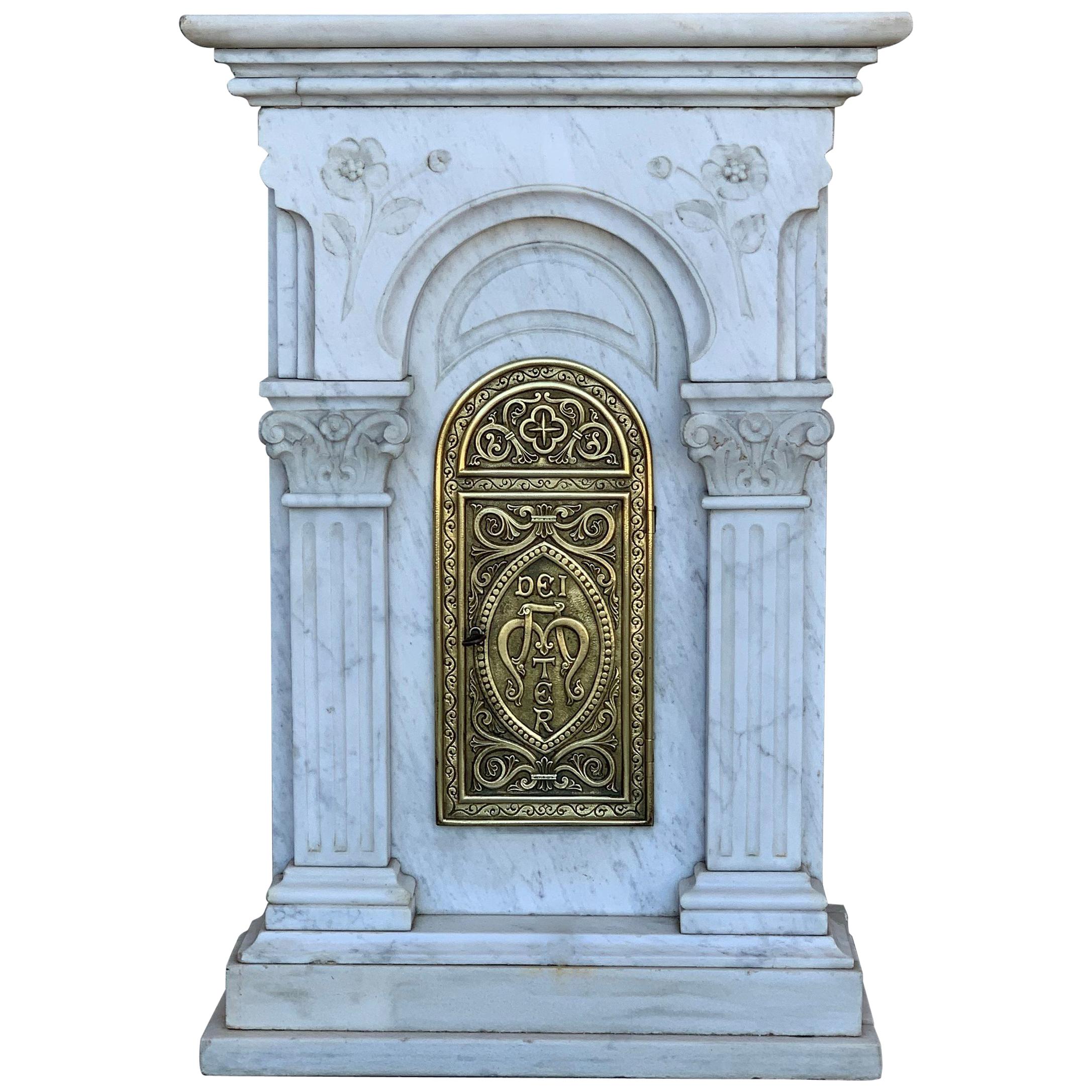 19th Century Carved Carrara Marble and Bronze Monstrance for Custody "Sanctuary"