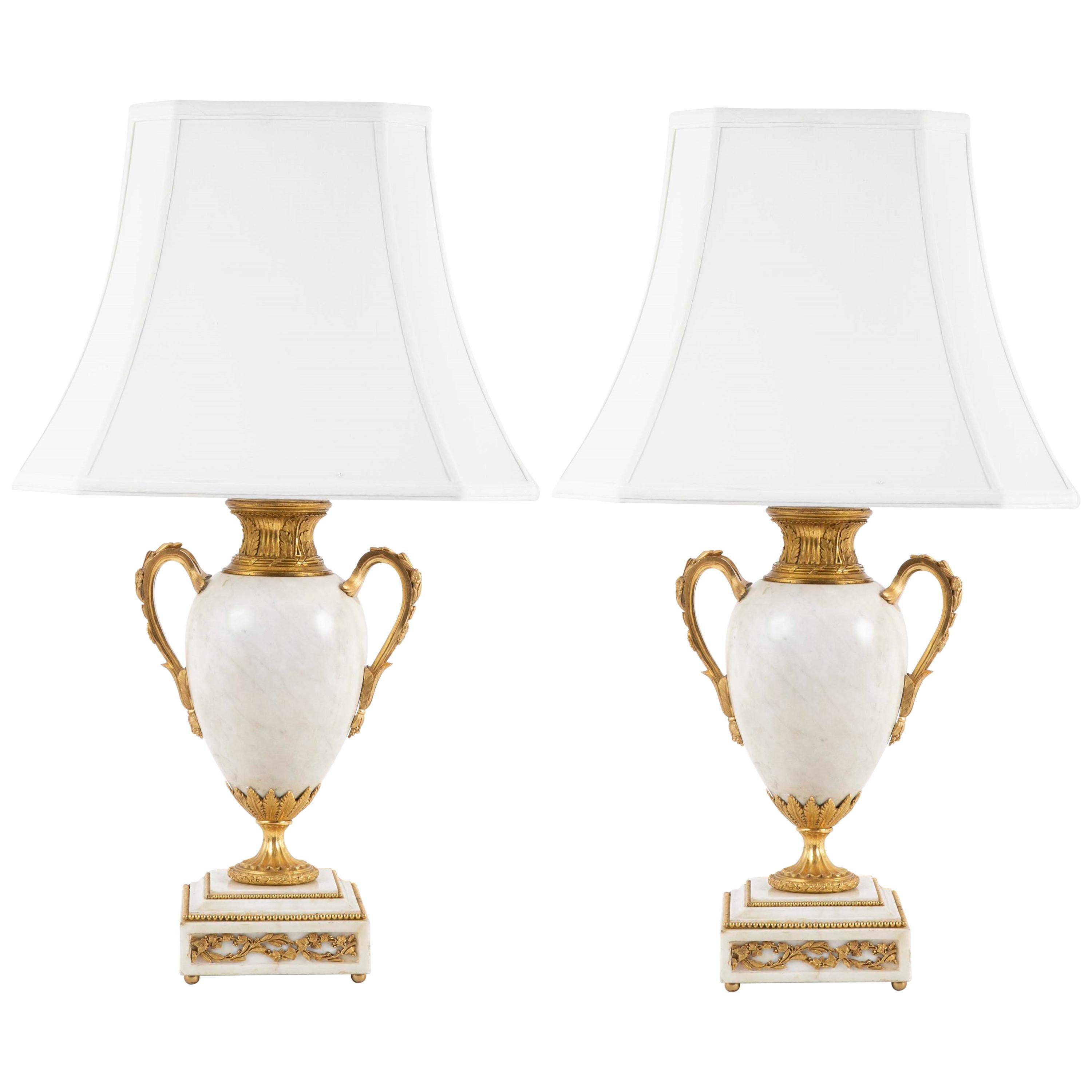 Pair of Louis XVI Style Marble Lamps For Sale