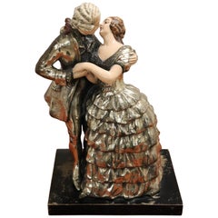 20th Century Art Nouveau with Sculpture in Silver Clay, Couple in Love 1920s