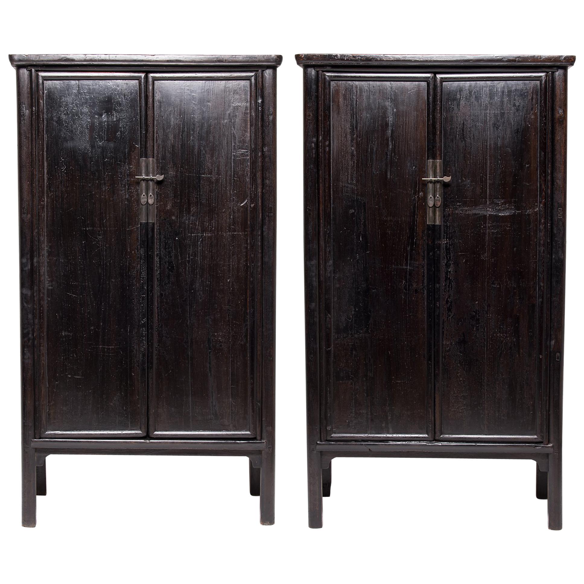 Pair of Chinese Black Lacquer Noodle Cabinets, c. 1850