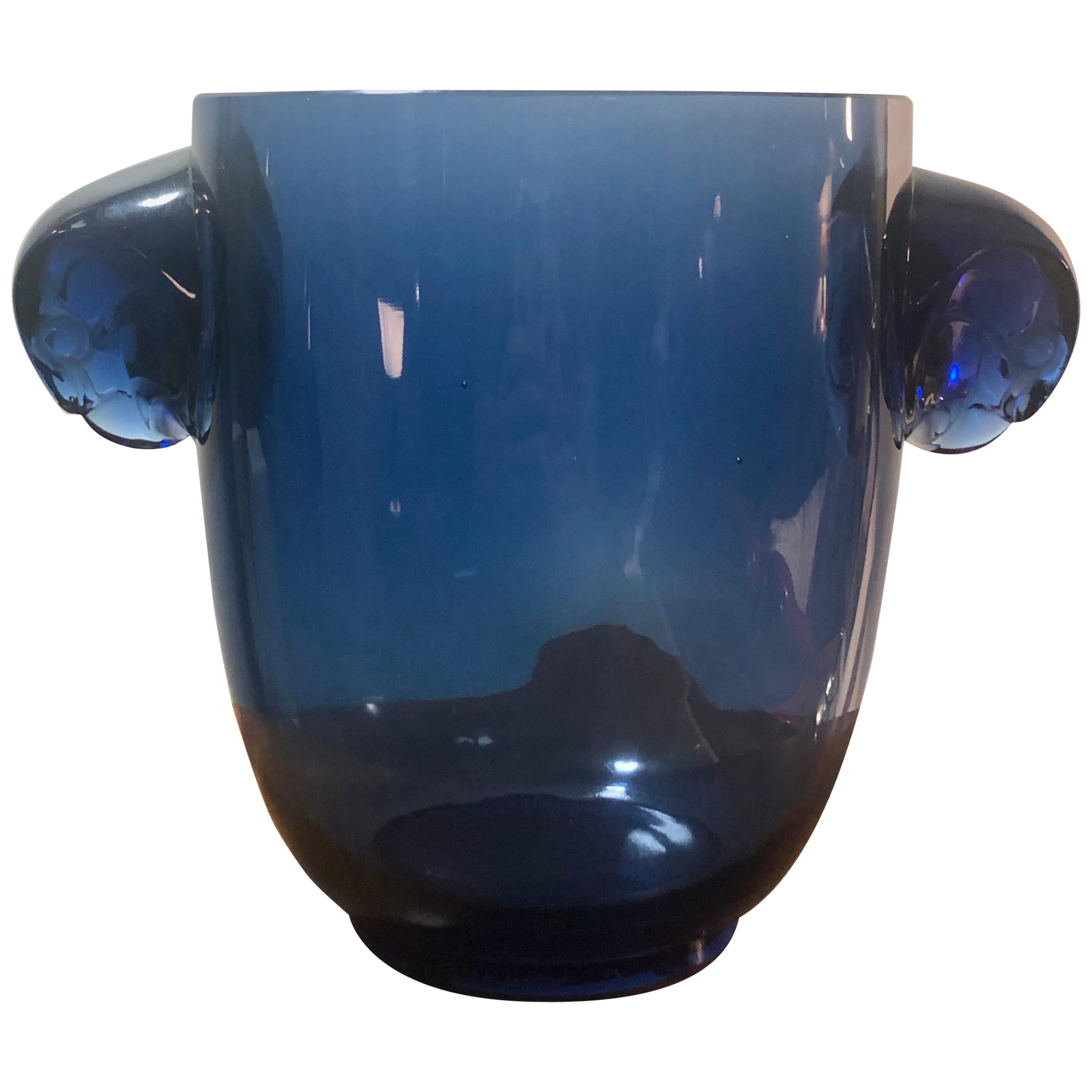 1925 René Lalique Albert Vase in Dark Blue Glass - Falcon Heads